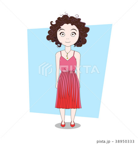 Cartoon Hipster Girl In Stylish Dress Doodle 38950333