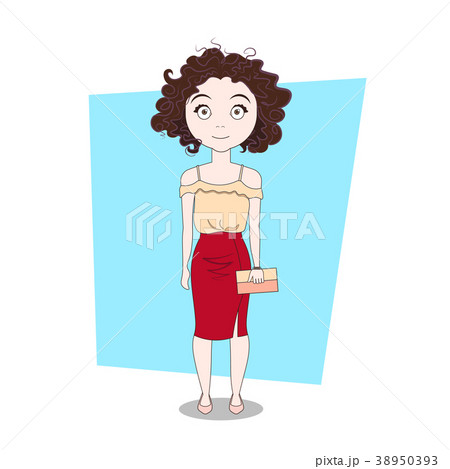 Cute Cartoon Doodle Girl In Modern Elegant Clothes Cute Cartoon Doodle Girl In Modern Elegant Clothes 38950393