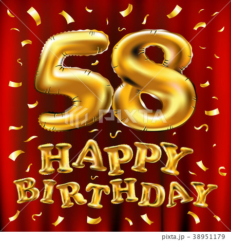 vector happy birthday 58 gold balloons confetti 38951179