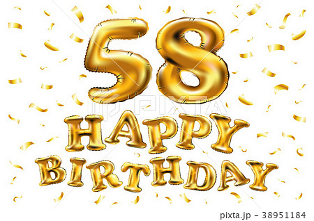 vector happy birthday 58 gold balloons confetti 38951184