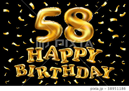 vector happy birthday 58 gold balloons confetti 38951186