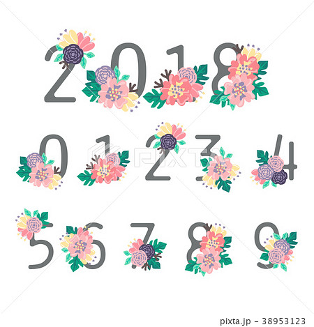 Cute Vintage Numbers with Flower Decorationのイラスト素材 [38953123] - PIXTA