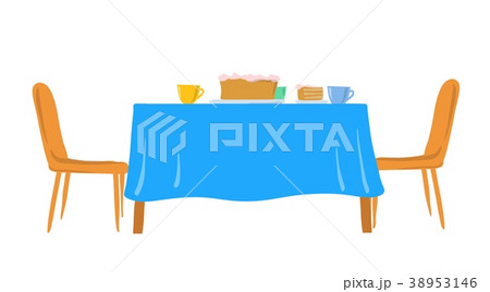 Festive table with cake and chairs. Vector Festive table with cake and chairs. Vector 38953146