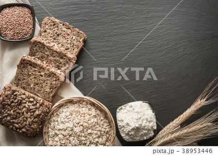 Fitness wholegrain rye bread. Copy space. 38953446