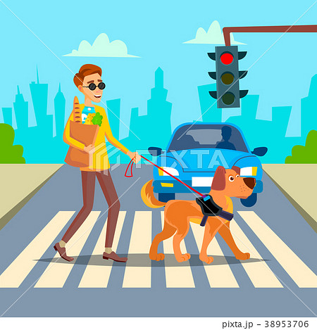 Blind Man Vector. Young Person With Pet Dog Blind Man Vector. Young Person With Pet Dog 38953706