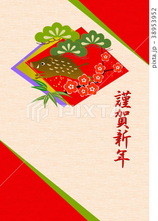 亥年年賀状　和風　色紙 38953952
