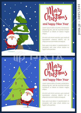 Merry Christmas Happy New Year Poster Santa Tree 38957344