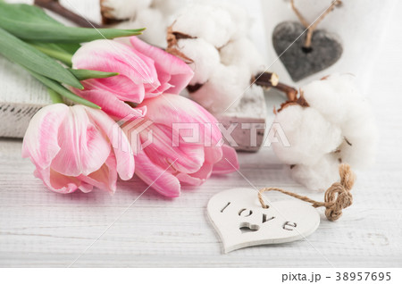 Tulips and cotton flowers Tulips and cotton flowers 38957695