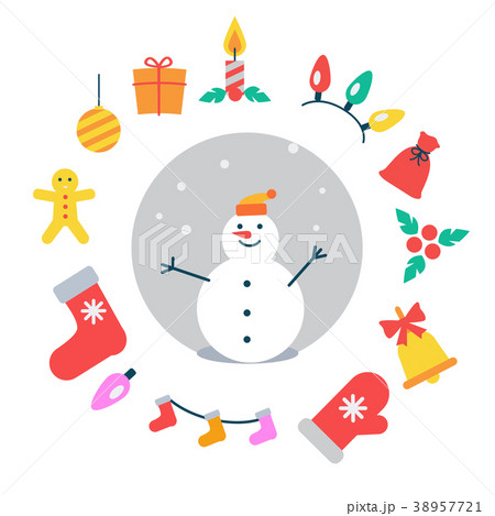Snowman and Icons Around It Vector Illustration Snowman and Icons Around It Vector Illustration 38957721