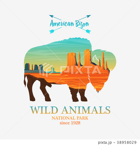 Mountains and buffalo, silhouette wild animal 38958029