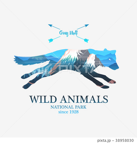 Mountains and Running fox, silhouette wild animal 38958030