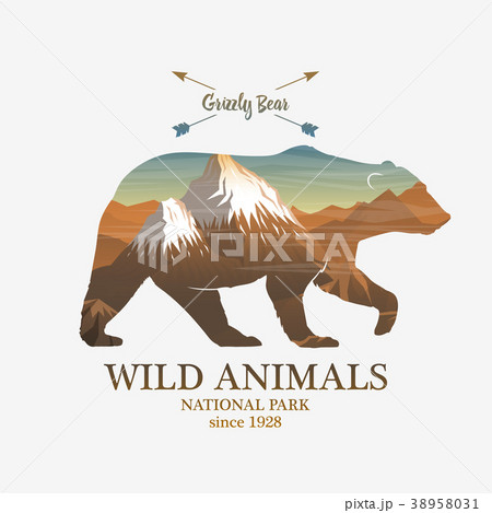 Mountains and bear, silhouette wild animal 38958031