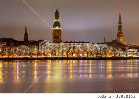 Riga. View on Daugava and the city embankment. Riga. View on Daugava and the city embankment. 38958153