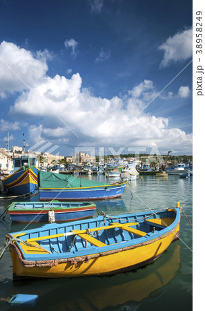 maltese traditional fishing boats in marsaxlokk maltese traditional fishing boats in marsaxlokk 38958249