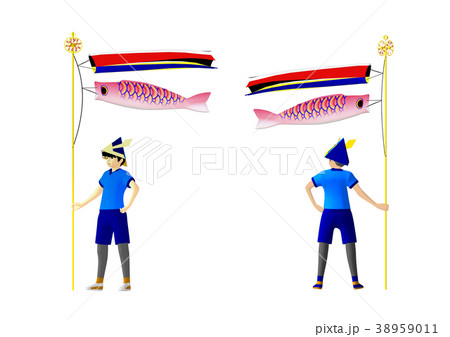 鯉のぼり　吹流し　緋鯉　白バック 38959011