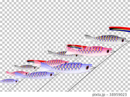 鯉のぼり 吹流し 真鯉 緋鯉 子鯉 白バックのイラスト素材