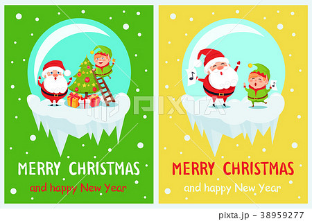 Merry Christmas Happy New Year Poster Santa Elf 38959277