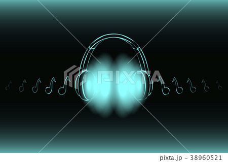 Bright glowing neon headphones isolated on blue 38960521