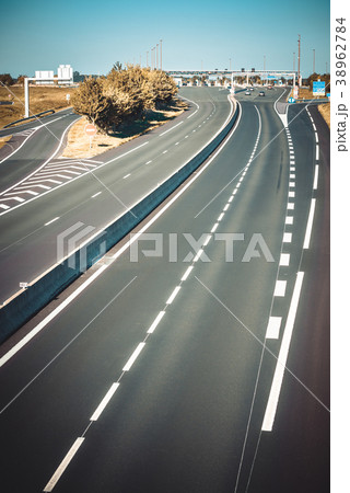 Miltilane highway with a toll payment point Miltilane highway with a toll payment point 38962784
