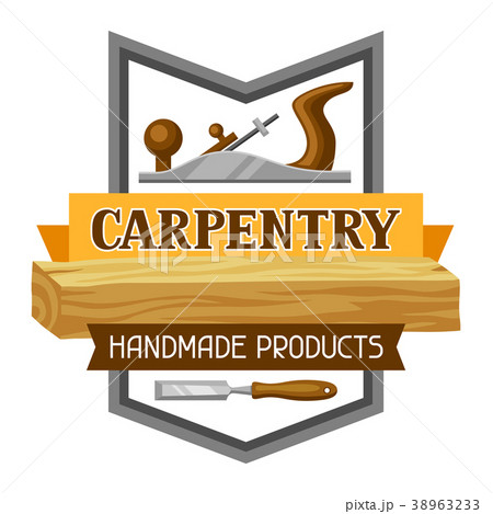 Carpentry label with jointer and saw. Emblem for 38963233