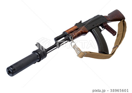 Kalashnikov with silencer isolated on white 38965601