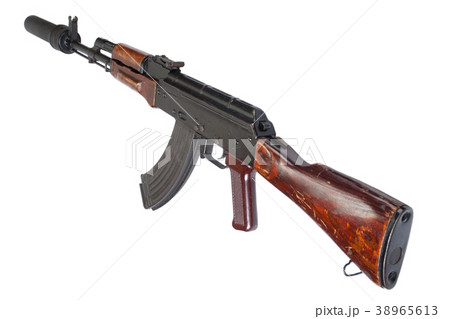 Kalashnikov with silencer isolated on white 38965613