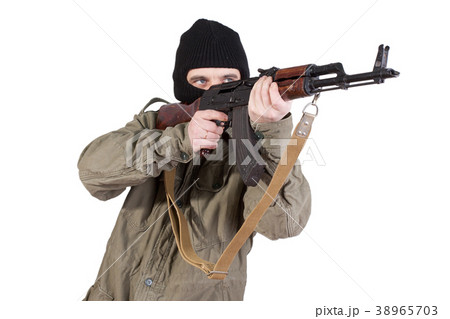 Robber with kalashnikov isolated Robber with kalashnikov isolated 38965703