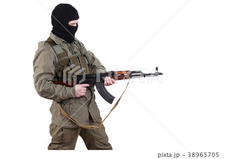Robber with kalashnikov isolated 38965705