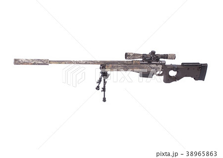 camouflaged modern sniper rifle with scope 38965863