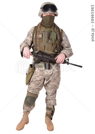 US soldier with assault rifle on white background US soldier with assault rifle on white background 38965965