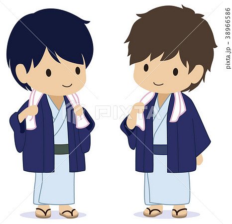 可愛い男子旅 温泉 お揃いのイラスト素材