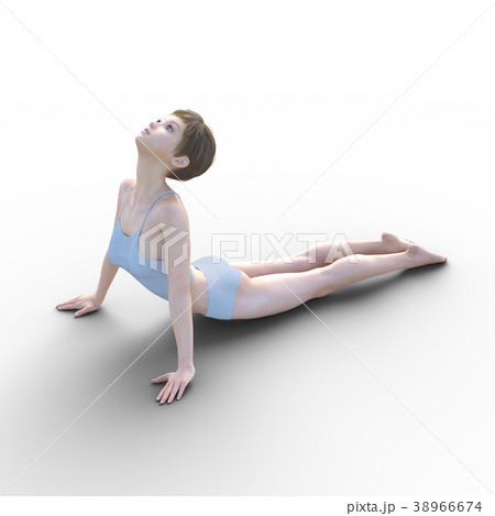 ヨガポーズする若い女性permingリアル３dcgイラスト素材のイラスト素材