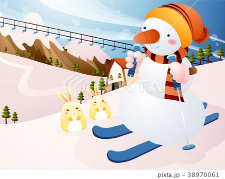 雪だるま ウサギ スキー場のイラスト素材