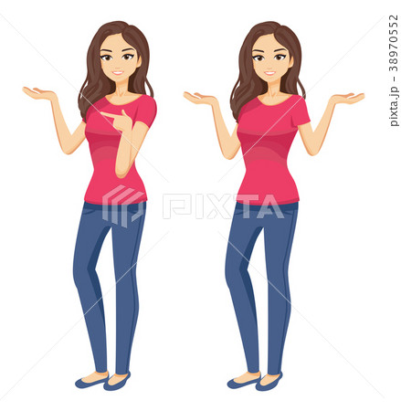 Women with posture to recommend a product. 38970552