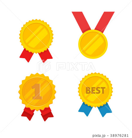 Medal gold vector set, flat cartoon golden Medal gold vector set, flat cartoon golden 38976281