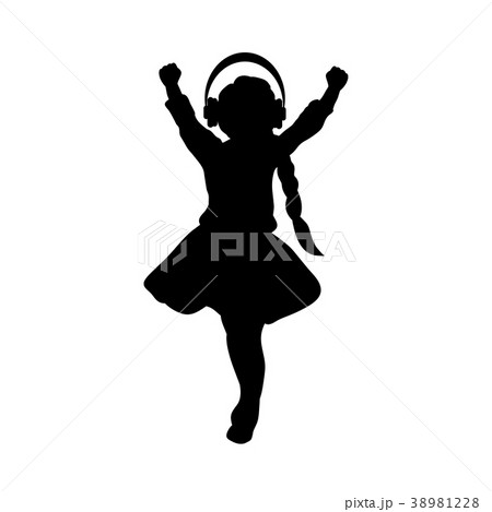 Silhouette Girl Listening To Music With Headphonesのイラスト素材