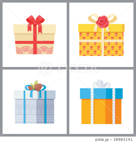 Set of Gift Boxes in Decorative Wrapping Vector 38983141