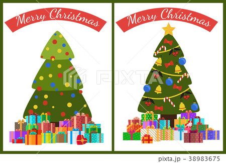 Merry Christmas Poster Set Decor Tree and Presents Merry Christmas Poster Set Decor Tree and Presents 38983675