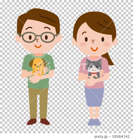 ペットを抱っこする男女 38984142
