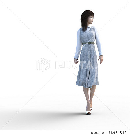 歩くロングスカートの女性 Perming3dcgイラスト素材のイラスト素材