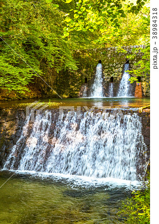 Artificial weir on a river. 38984318