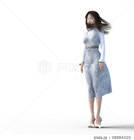 風に吹かれるロングスカートの女性 Perming3dcgイラスト素材のイラスト素材 3843