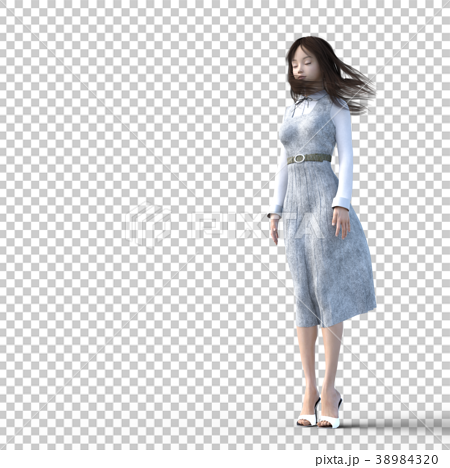 風に吹かれるロングスカートの女性 Perming3dcgイラスト素材のイラスト素材 3843