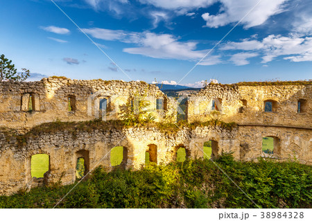 Wall of the ruins of a medieval castle Lietava. 38984328