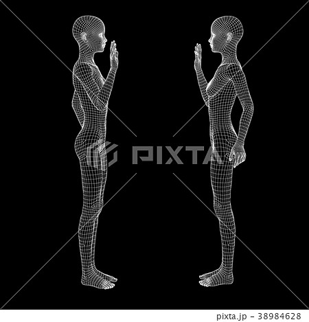 ヨガポーズする女性 ワイヤーフレームperming3DCGイラスト素材 38984628