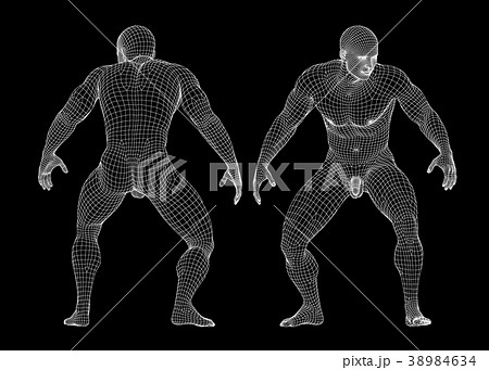 筋肉隆々の男性 ワイヤーフレームperming3DCGイラスト素材 38984634
