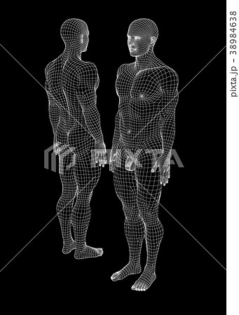筋肉隆々の男性 ワイヤーフレームperming3DCGイラスト素材 38984638