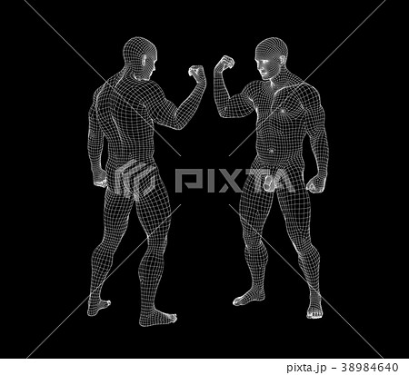 筋肉隆々の男性 ワイヤーフレームperming3DCGイラスト素材 38984640
