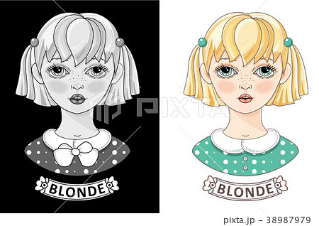 Cartoon blonde girl. Cute little teen. Vector 38987979