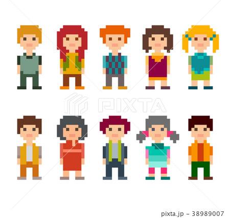 Set of different pixel art 8-bit people charactersのイラスト素材 [38989007] - PIXTA